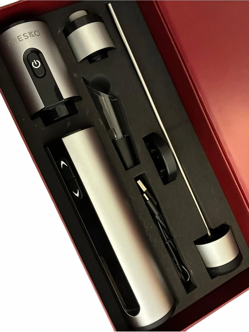Fresko Vino Tok Electric Wine Opener Set Rechargeable Automatic Corkscrew Silver